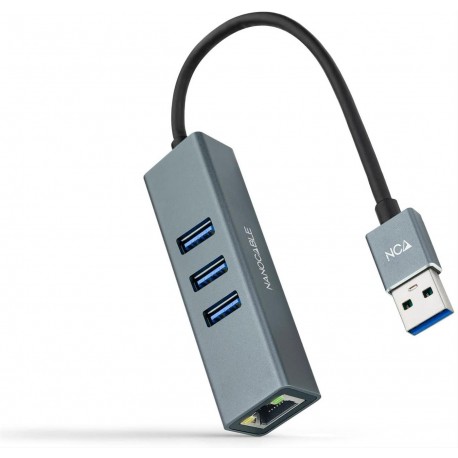 CONVERSOR USB 3.0 A ETHERNET GIGABIT +3*USB 3.0 0.15M NANOCABLE ALUMINIO GRIS