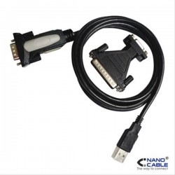 CONVERSOR USB IMPRESORA A SERIE AM-RS232 DB9M DB25M 1.8M NEGRO NANOCABLE