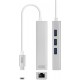 CONVERSOR USB-C A RJ45 ETHERNET GIGABIT + 3 USB 3.0 PLATA 15CM