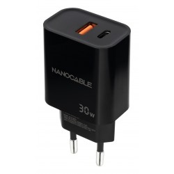 CARGADOR USB-CPD + USB-AQC 30W NEGRO NANOCABLE